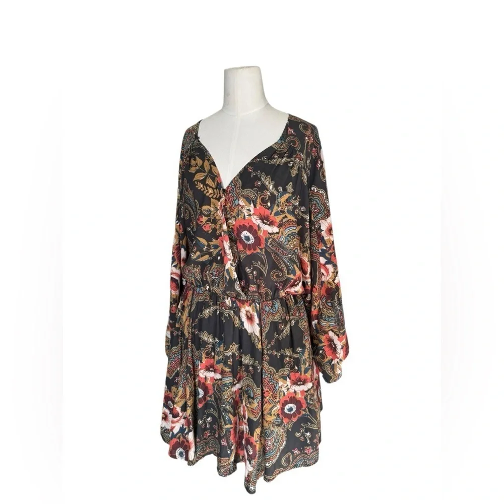 Free People High Plains Boho Ballon Sleeve Mini Dress in Paisley Print Size S